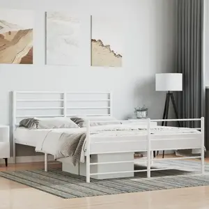 vidaXL Cadre de lit métal avec tête de lit/pied de lit blanc 140x190cm pas cher