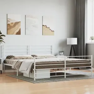 vidaXL Cadre de lit métal avec tête de lit/pied de lit blanc 193x203cm pas cher