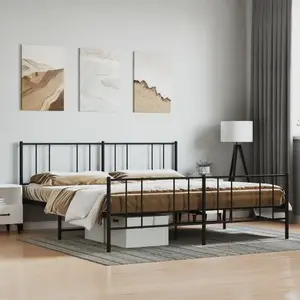 vidaXL Cadre de lit métal avec tête de lit/pied de lit noir 180x200 cm pas cher