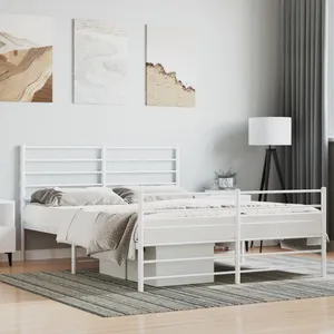 vidaXL Cadre de lit métal avec tête de lit/pied de lit blanc 120x190cm pas cher