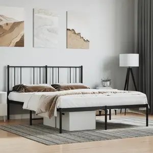 vidaXL Cadre de lit métal avec tête de lit noir 140x190 cm pas cher