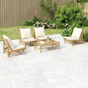 vidaXL Salon de jardin 5 pcs avec coussins blanc crème bambou pas cher
