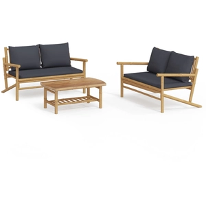 vidaXL Salon de jardin 3 pcs avec coussins blanc crème bambou pas cher