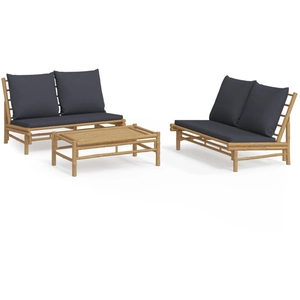 vidaXL Salon de jardin 3 pcs avec coussins gris foncé bambou pas cher