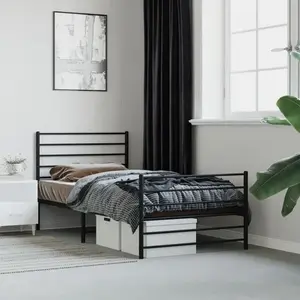 vidaXL Cadre de lit métal avec tête de lit/pied de lit noir 100x190 cm pas cher
