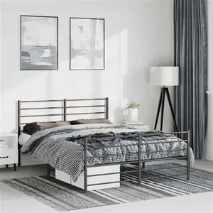 vidaXL Cadre de lit métal avec tête de lit/pied de lit noir 135x190 cm pas cher