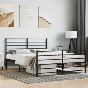 vidaXL Cadre de lit métal avec tête de lit/pied de lit noir 140x190 cm pas cher