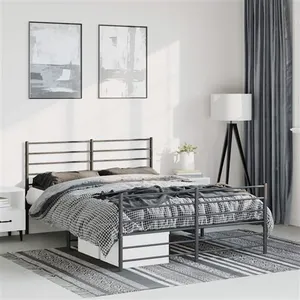 vidaXL Cadre de lit métal avec tête de lit/pied de lit noir 150x200 cm pas cher