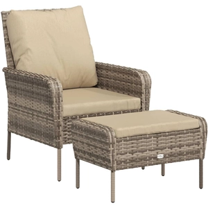 vidaXL Chaise de jardin avec tabouret marron clair résine tressée pas cher