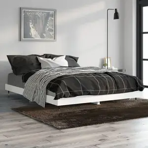 vidaXL Cadre de lit Blanc 140x190 cm bois d'ingénierie pas cher