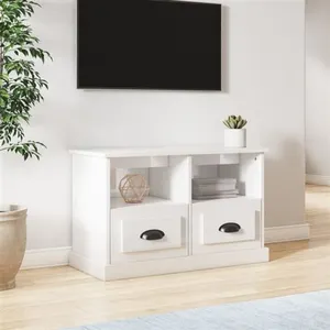 vidaXL Meuble TV blanc brillant 80x35x50 cm bois d'ingénierie pas cher