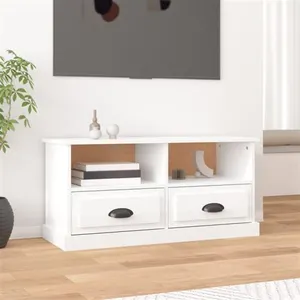 vidaXL Meuble TV blanc brillant 93x35,5x45 cm bois d'ingénierie pas cher