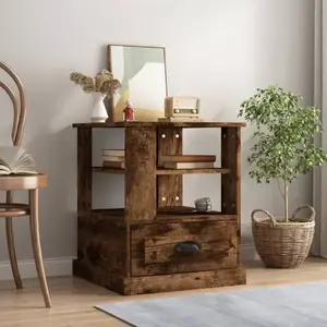 vidaXL Table d'appoint chêne fumé 50x50x60 cm bois d'ingénierie pas cher