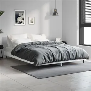 vidaXL Cadre de lit blanc brillant 135x190 cm bois d'ingénierie