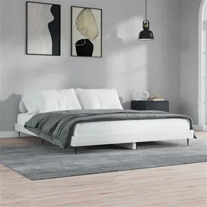 vidaXL Cadre de lit blanc brillant 160x200 cm bois d'ingénierie pas cher