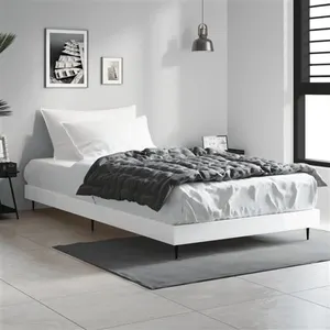 vidaXL Cadre de lit blanc brillant 90x200 cm bois d'ingénierie pas cher