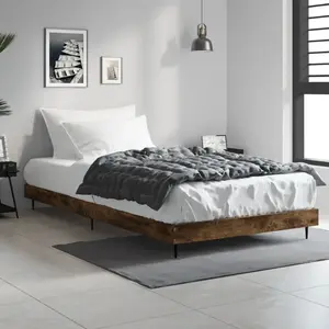 vidaXL Cadre de lit chêne fumé 100x200 cm bois d'ingénierie pas cher