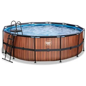 Piscine tubulaire EXIT Wood ø450x122cm avec pompe filtrante - Marron pas cher