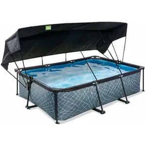 Piscine EXIT Stone 220x150x65cm avec pompe filtrante et voile d'ombrage - griseVendu parcdiscount