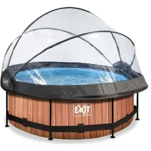 Comparateur de prix : Piscine EXIT Wood ø244x76cm avec pompe filtrante et dôme - marron