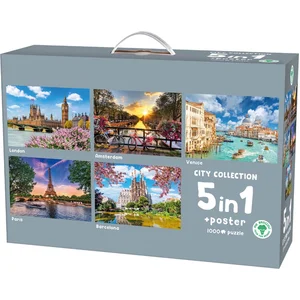 Mr. Broccoli 5 x 1000 Stukjes Puzzel City Collection - 5 in 1 Legpuzzel Steden - Inclusief Poster - FSC® - 68 x 48 cm pas cher