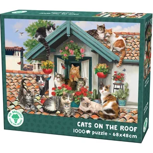 Mr. Broccoli Puzzel 1000 Stukjes Volwassenen - Cats on the Roof - Legpuzzel Katten en Poezen op het Dak - FSC® - Dieren Collectie - 68 x 48 cm pas cher