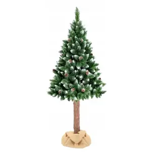 Kunstkerstboom 160 cm - met houten stam - sneeuw en dennenappels