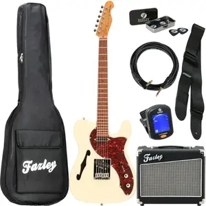 Comparateur de prix : Fazley Sunset Series Tortoise Olympic White elektrische gitaar starterset