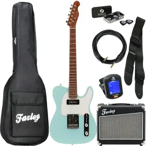 Comparateur de prix : Fazley Sunset Series Tempest 90 Sky Blue elektrische gitaar starterset