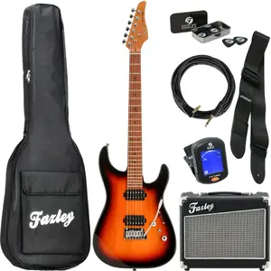Comparateur de prix : Fazley Sunset Series Sand Shark Sunburst elektrische gitaar starterset