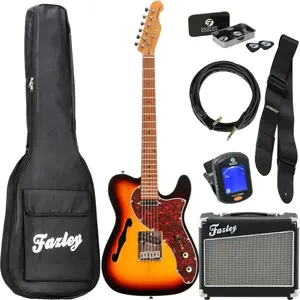 Comparateur de prix : Fazley Sunset Series Tortoise 3-Color Sunburst elektrische gitaar starterset