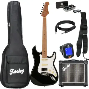 Fazley Sunset Series Dawn HSS Black elektrische gitaar starterset