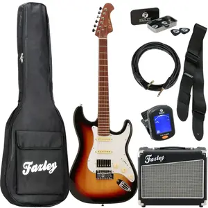 Comparateur de prix : Fazley Sunset Series Dawn HSS 3-Color Sunburst elektrische gitaar starterset