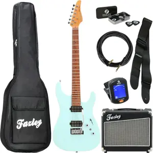 Comparateur de prix : Fazley Sunset Series Sand Shark Sky Blue elektrische gitaar starterset