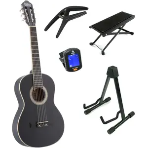 LaPaz C30BK klassieke gitaar 3/4-formaat zwart + statief + accessoires