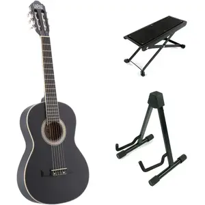 Lapaz C30bk Guitare Classique Format 3/4 Noire + Stand + Repose-Pied