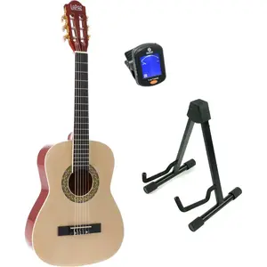 LaPaz 002 NT klassieke gitaar 1/2-formaat naturel + statief + tuner pas cher