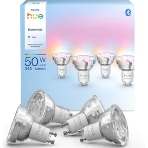 Ampoule Philips Hue Essential Spot LED GU10 Ambiance Blanche et Couleur Pack de 4 pas cher