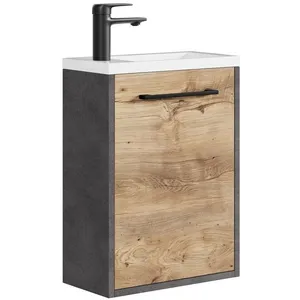 BADPLAATS Meuble Lave-mains Florence 40 x 22 cm - Gris avec Chêne Chât... pas cher