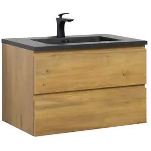 Comparateur de prix : Meuble de salle de bain Angela 80 cm - lavabo noir - Chêne - Armoire