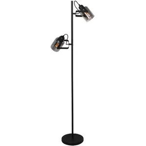 Freelight Vloerlamp Fumoso Zwart met Smoke Glas 2 Lichts