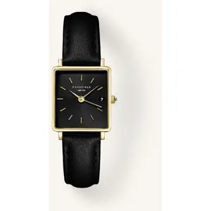 Rosefield horloge QBBLG-Q53 Boxy XS Black Black Leather Gold pas cher