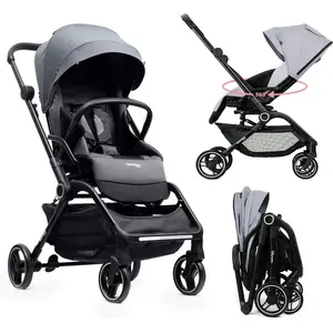 Hamilton by Yoop T1 Buggy 360° Draaibare Stoel MagicFold Technologie Inklapbaar Reflecterende Wielen mét Vering Inclusief beschermtas en bekerhouder Verstelbare en Wendbare Kinderwagen Lichtgewicht Wandelwagen Plooibuggy Grijs pas cher