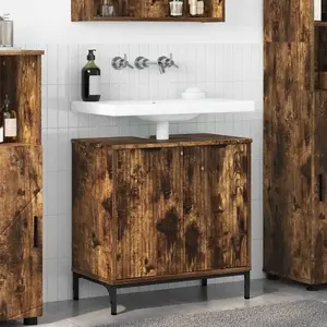 vidaXL Meuble de Lavabo de Salle de Bain avec stockage Chêne fumé pas cher