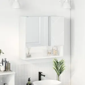 vidaXL Armoire Miroir Blanc brillant 59 x 17 x 55 cm Bois d'ingénierie pas cher