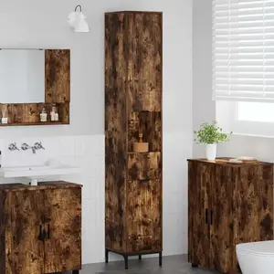 vidaXL Meuble de salle de bain haut Chêne fumé 31.5 x 33 x 190 cm pas cher