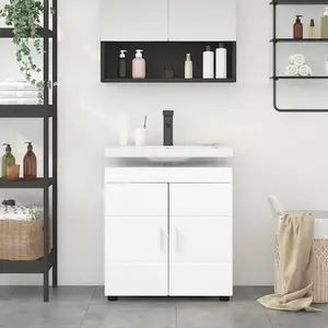 vidaXL Armoire de lavabo de salle de bain avec stockage Blanc brillant pas cher
