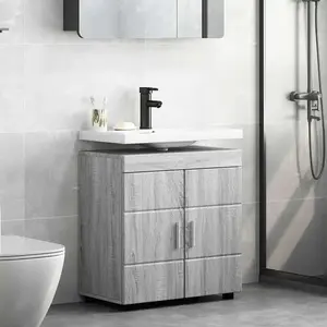 vidaXL Armoire de lavabo de salle de bain Sonoma gris 60 x 34 x 63 cm pas cher