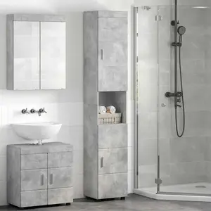 vidaXL Cabinet de salle de bain Gris béton 37 x 31.5 x 203 cm pas cher
