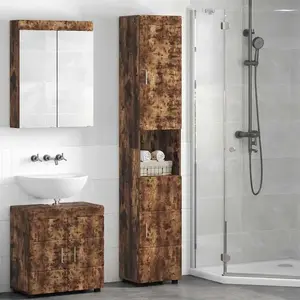 vidaXL Cabinet de salle de bain Chêne fumé 37 x 31.5 x 203 cm pas cher